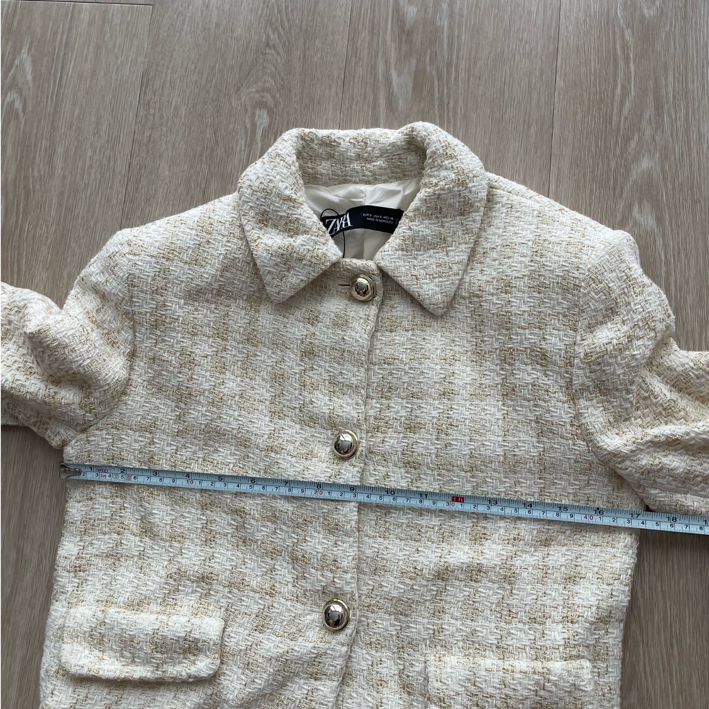 Zara Tweed Jacket Gold Ivory Size Small - Picture 8 of 10